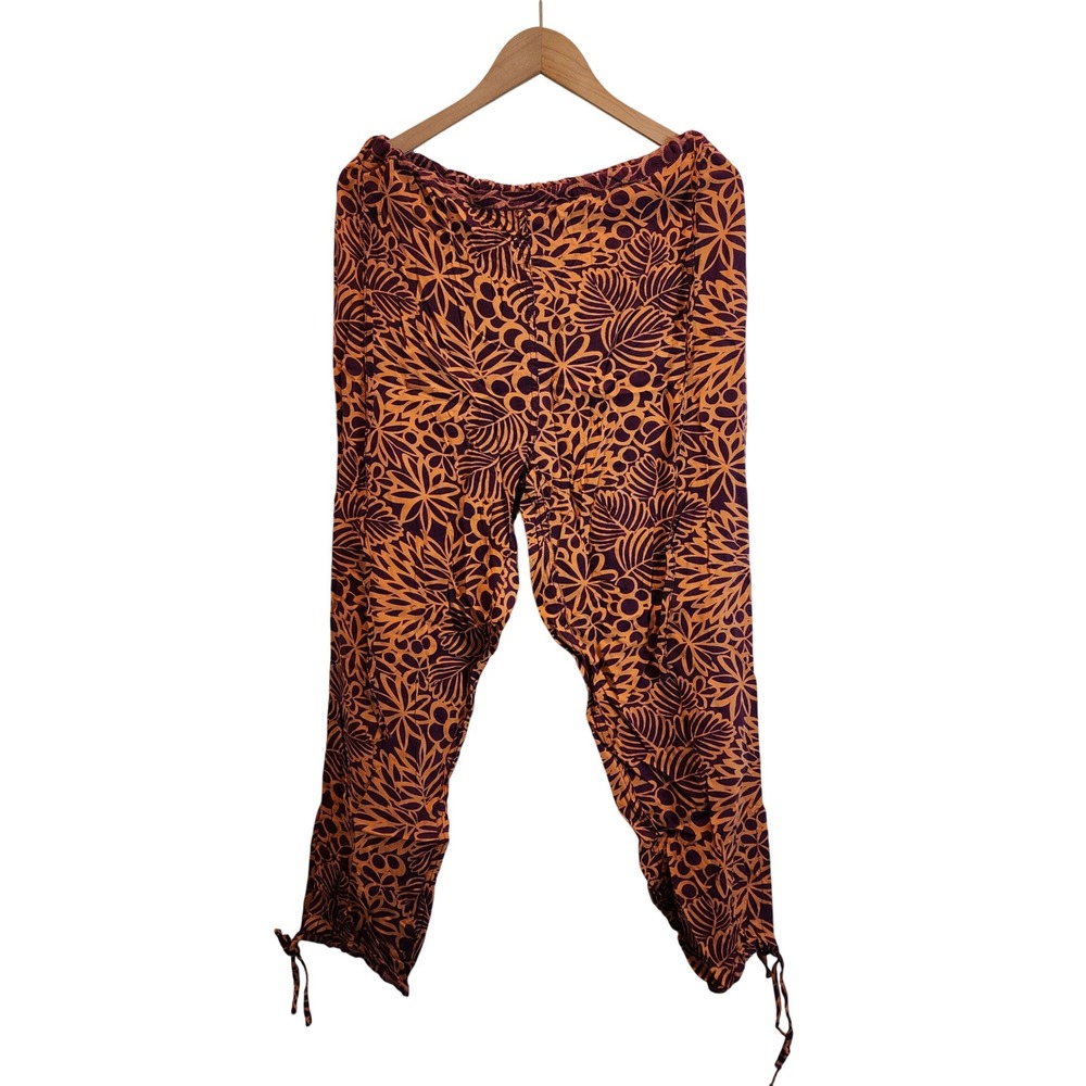 Sundance Pants Womens Medium Orange Purple Floral Viscose Tie Cuff Boho Relaxed